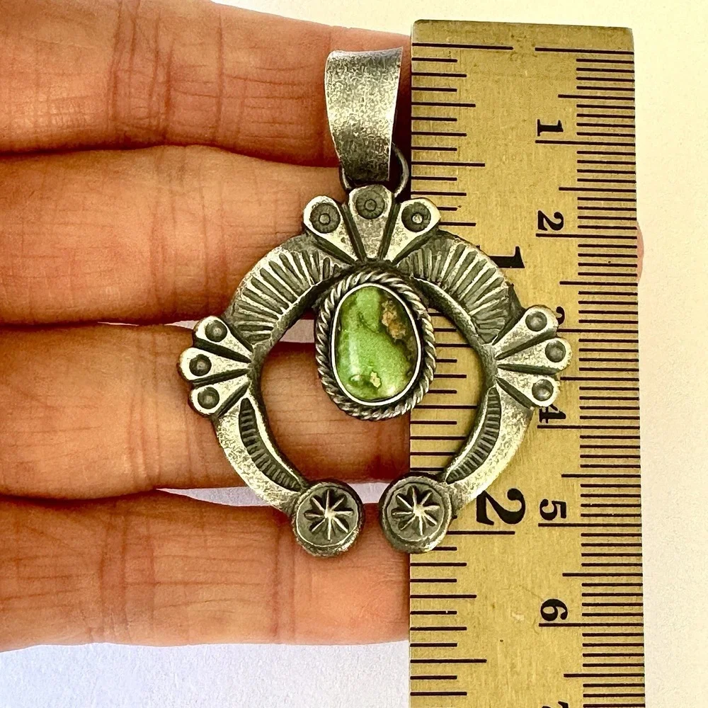 Navajo Turquoise Naja Pendant 2in Signed Billah‎ Squash Native American Handmade